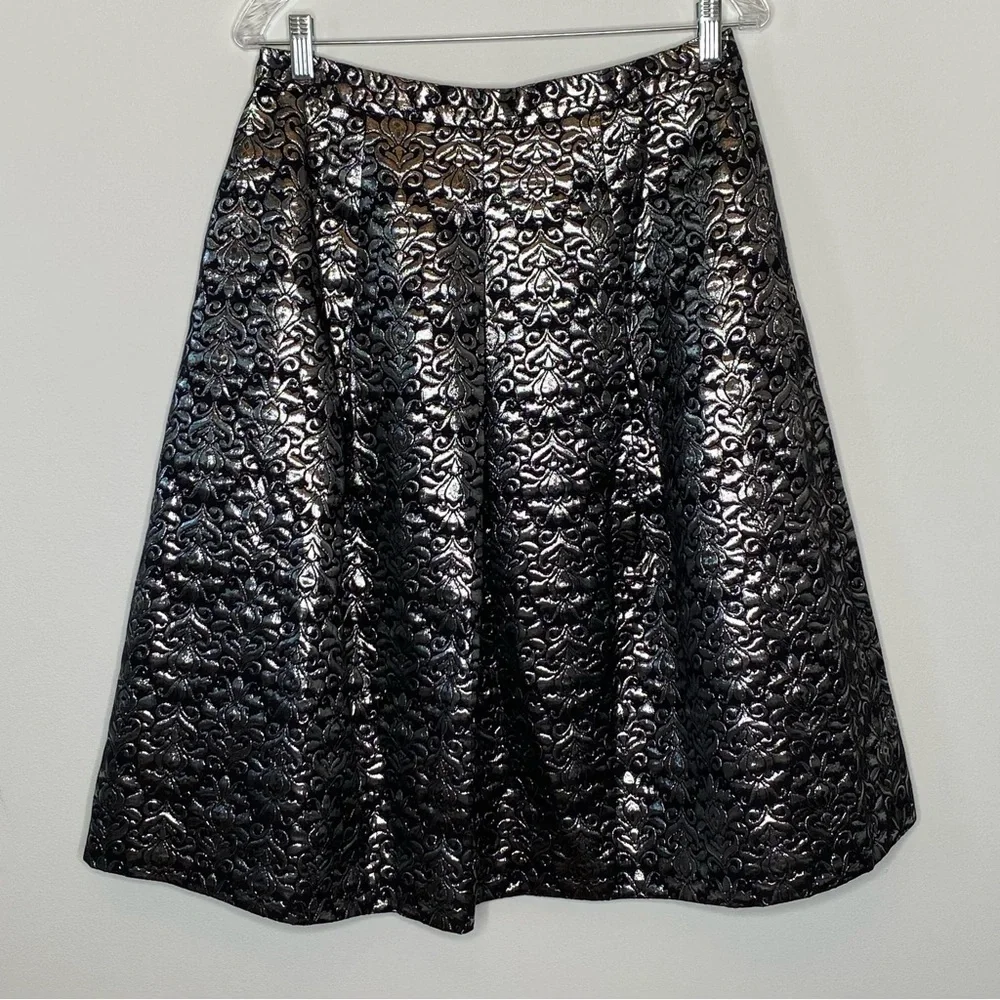 Talbots Petite Silver Metallic Brocade Skirt